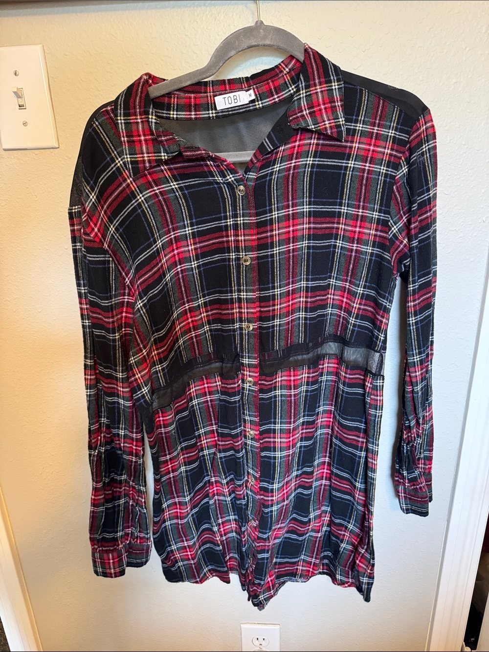 Tobi Black and Red Plaid Button-Front Tunic or dress